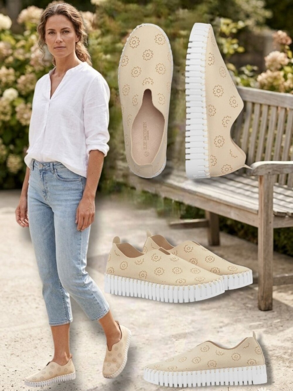 Ilse Jacobsen HORNBAK Women's Tulip Drop Leather Platform Slip-On Sneakers Beige